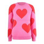 Women's Oversized Heart Pattern Crew Neck Casual Knit Sweater
