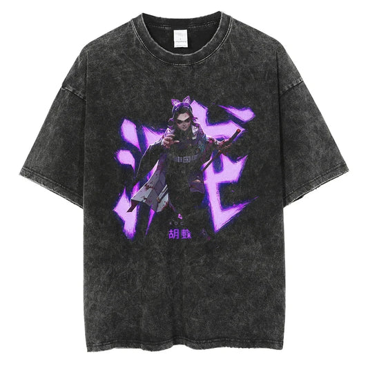 Phantom Aura Anime Graphic Oversized Washed Cotton Streetwear T-Shirt