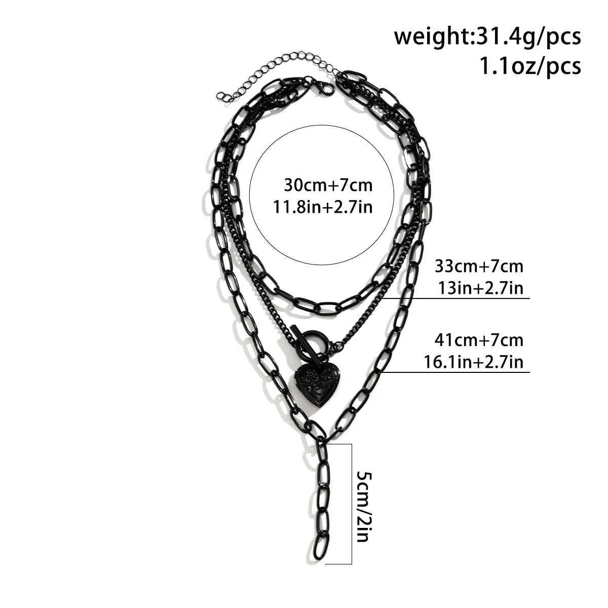 Layered Heart Pendant Choker Necklace for Gothic Punk Grunge and Y2K Fashion Styling