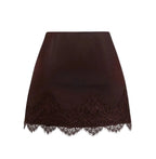 Satin Lace Trim Mini Skirt with Sleek Fitted Contemporary Silhouette