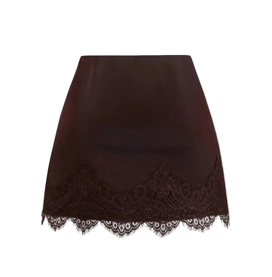 Satin Lace Trim Mini Skirt with Sleek Fitted Contemporary Silhouette