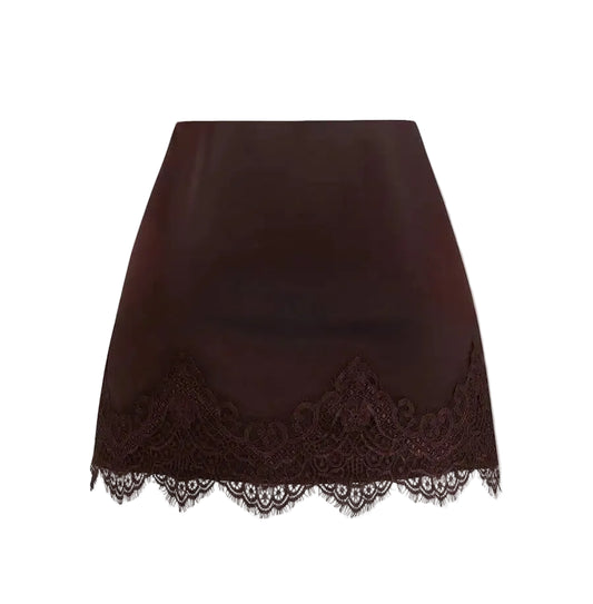 Satin Lace Trim Mini Skirt with Sleek Fitted Contemporary Silhouette