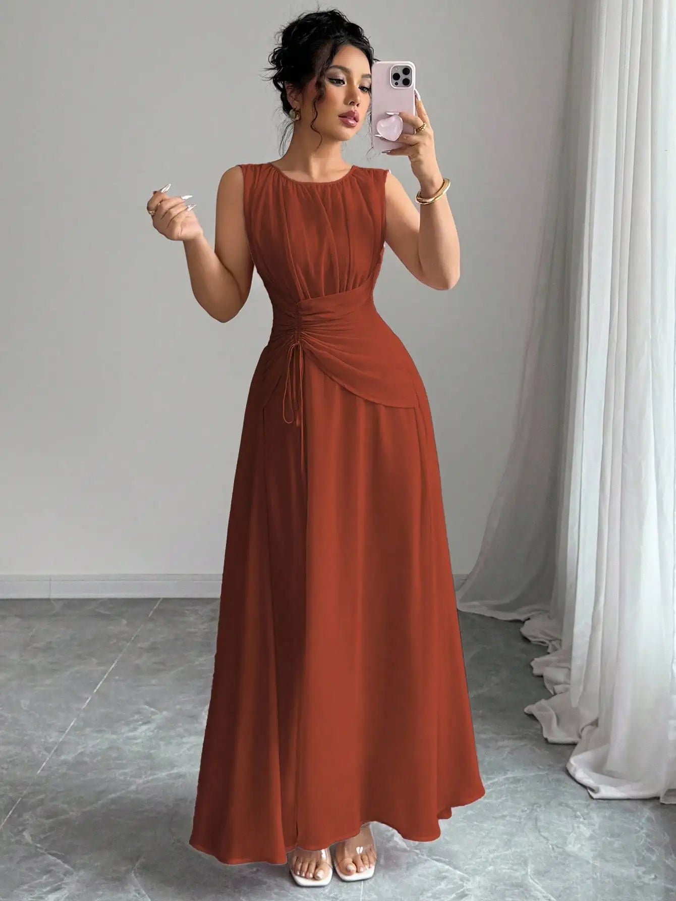 Sleeveless Chiffon Maxi Dress with Flowing A-Line Silhouette and Soft Drape
