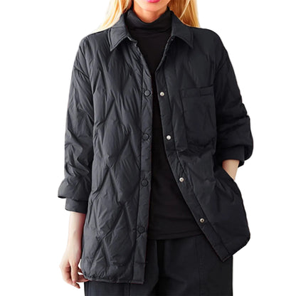Women's Lightweight Quilted Button Front Jacket Relaxed Casual Everyday Layering Coat