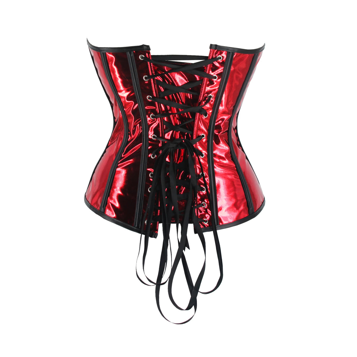Iridescent Silver Holographic Overbust Corset with Front Busk and Ribbon Lace-Up Detailing