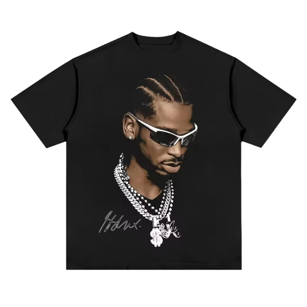 Oversized Portrait Graphic Cotton T-Shirt with Retro Urban Streetwear Styling