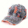 Vintage Distressed Washed Denim Style Baseball Cap with Ripped Detail for Casual Streetwear Fashion