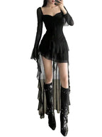 Elegant Sheer Sleeve Gothic Mini Dress with Alternative Fashion Style