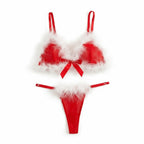 Romantic Soft Pink Sheer Mesh Lingerie Set with Fluffy Marabou Trim