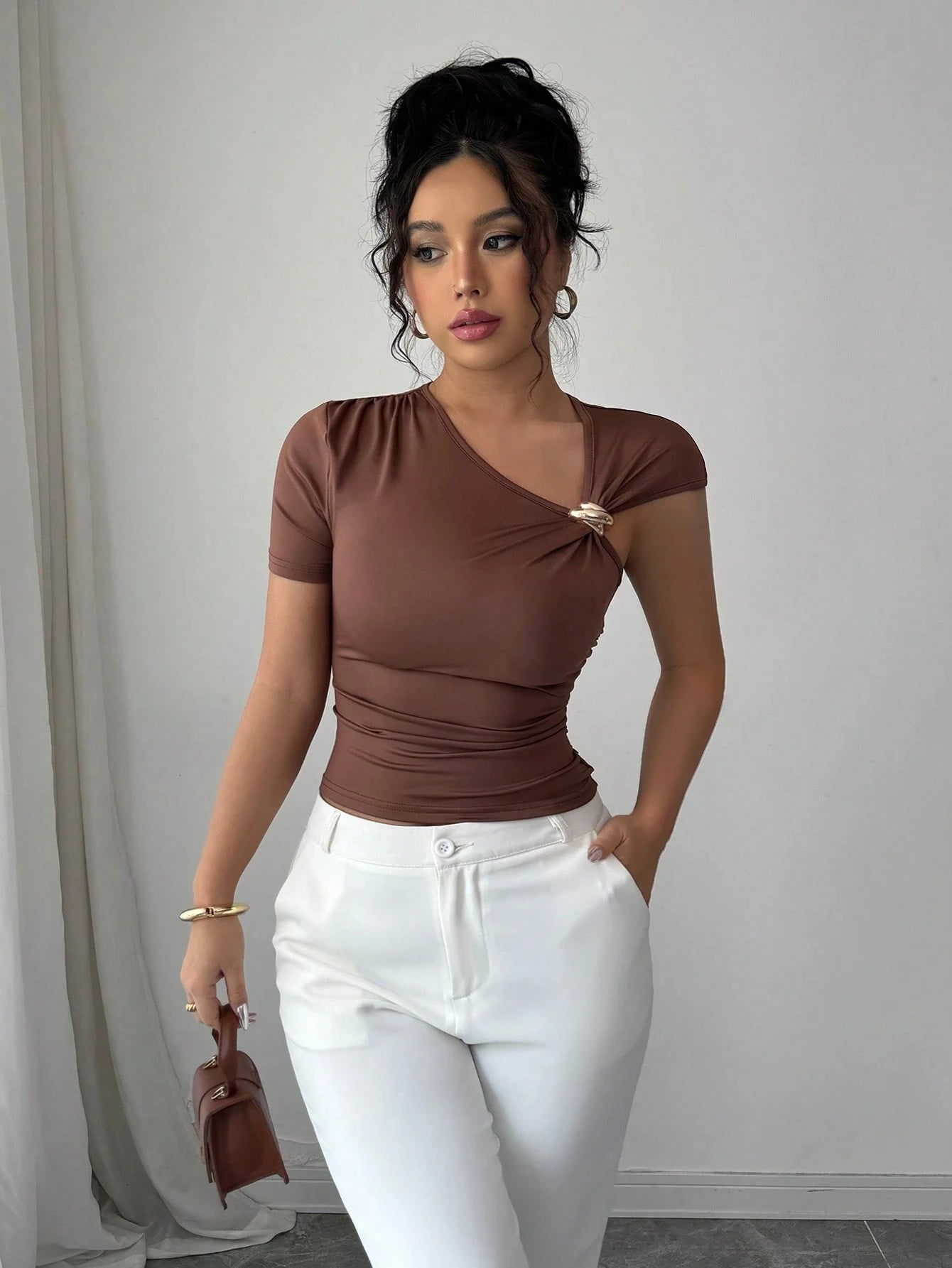 Asymmetrical One-Shoulder Crop Top with Slim Fit Minimalist Streetwear Summer Style