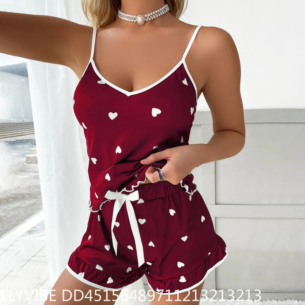 Women's Plus-Size Printed Cami and Shorts Pajama Set, Sleeveless Spaghetti-Strap Loungewear with Playful Geometric Pattern