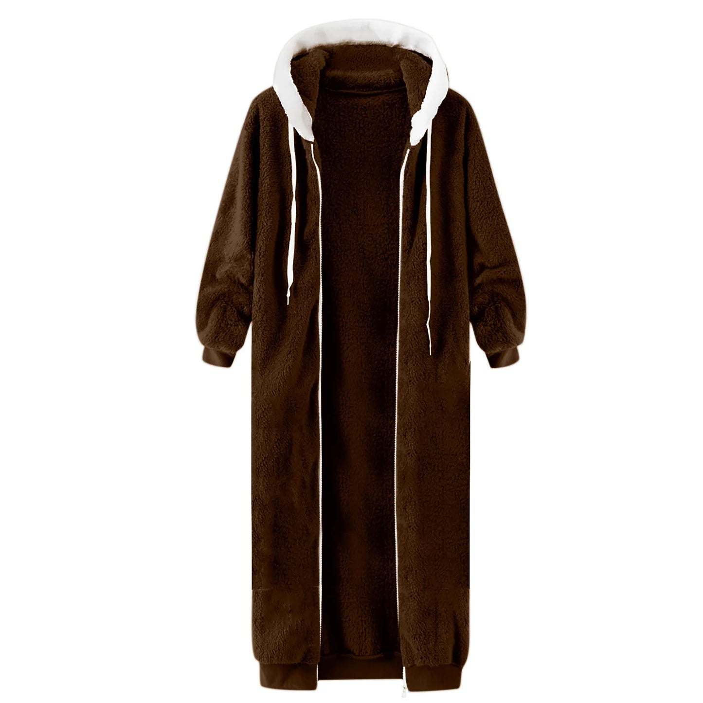 Longline Plush Fleece Hooded Jacket with Relaxed Streetwear Layering Fit