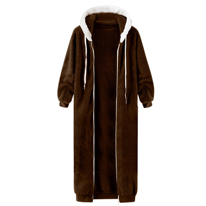 Longline Plush Fleece Hooded Jacket with Relaxed Streetwear Layering Fit