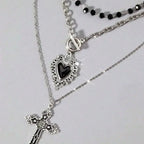 Layered Heart and Cross Necklace Set for Gothic Y2K Styling