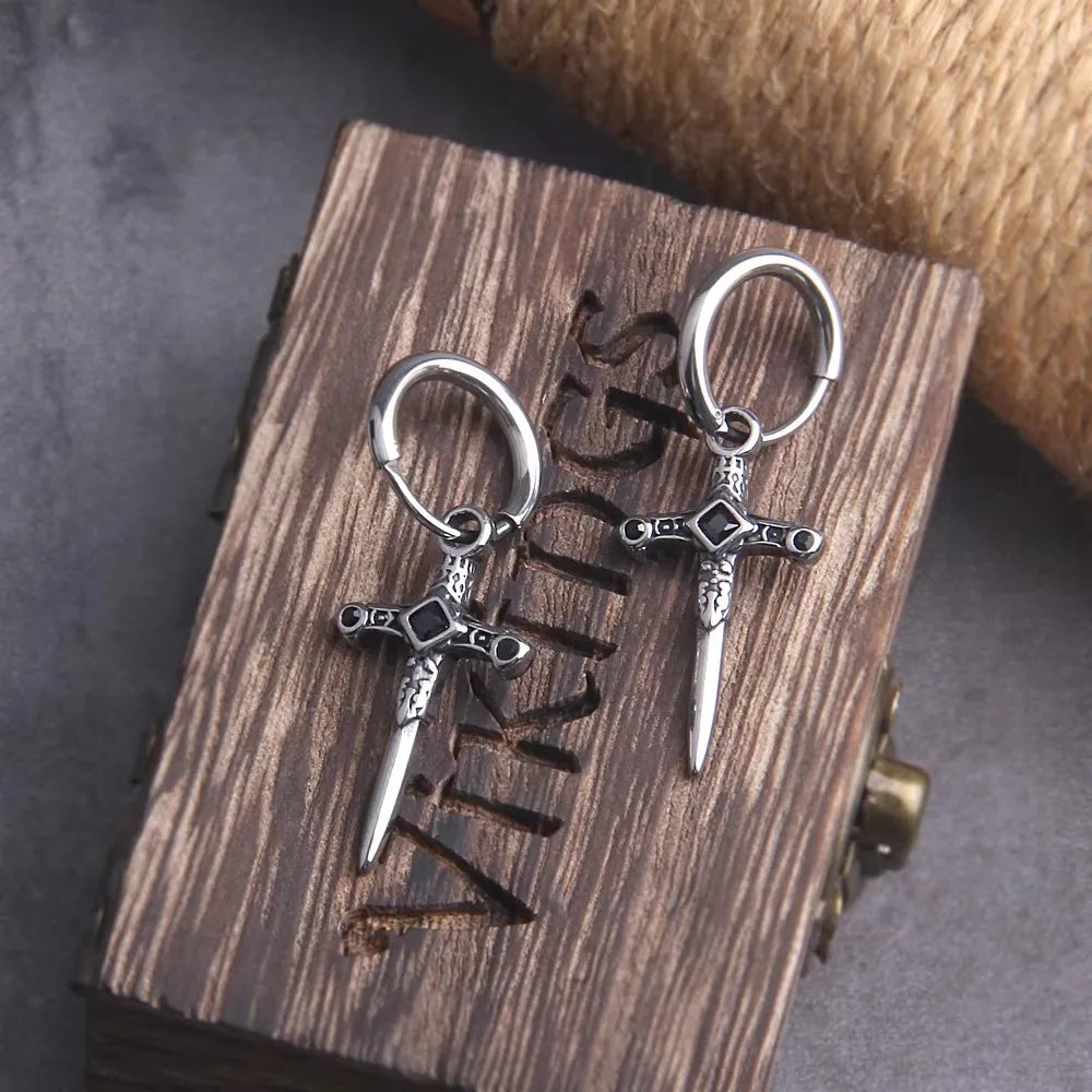 Sword Drop Hoop Earrings for Gothic Punk and Alternative Fashion