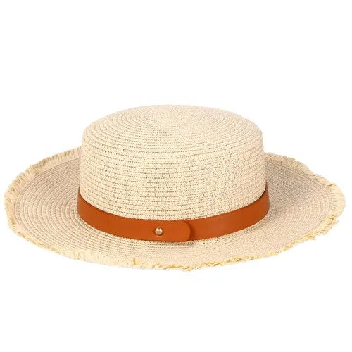 Wide Brim Raffia Straw Fedora Hat with Decorative Band for Beach and Summer Travel