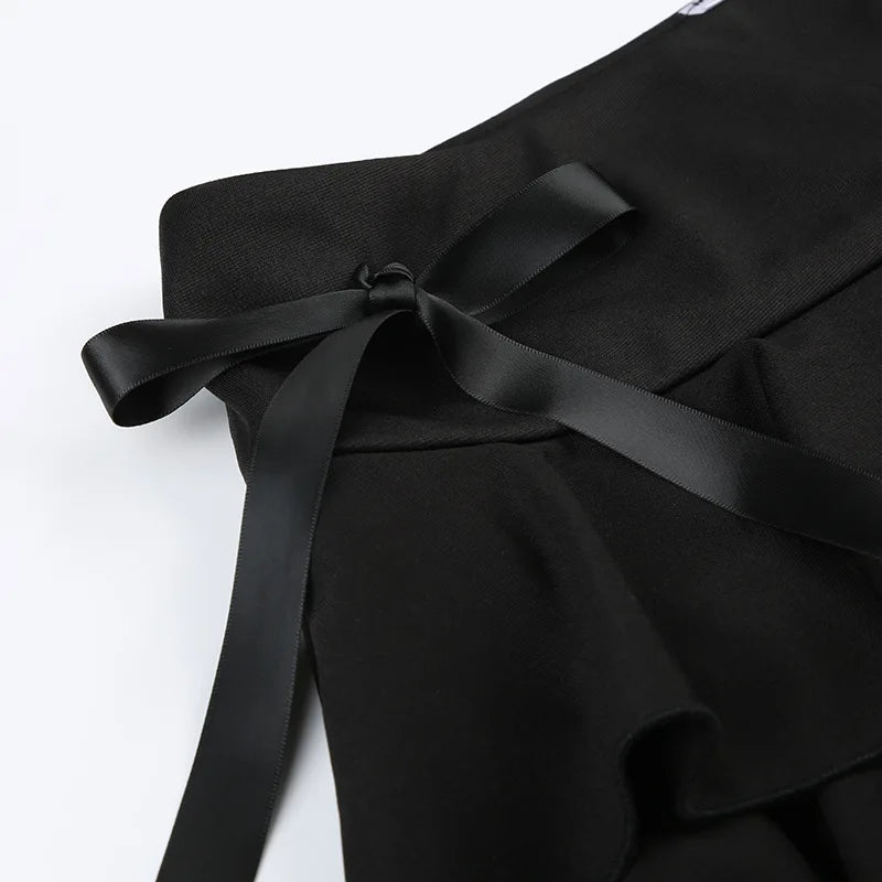 Tiered Lace Trim Bow Detail A-Line Gothic Inspired Mini Skirt