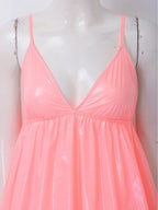 Glossy Pink Flared Babydoll Dress and Matching Briefs Set