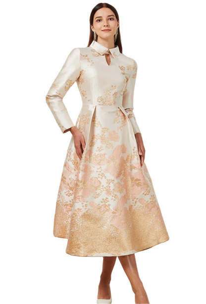 Elegant Embroidered Midi Dress with Soft Vintage Alternative Fashion Aesthetic