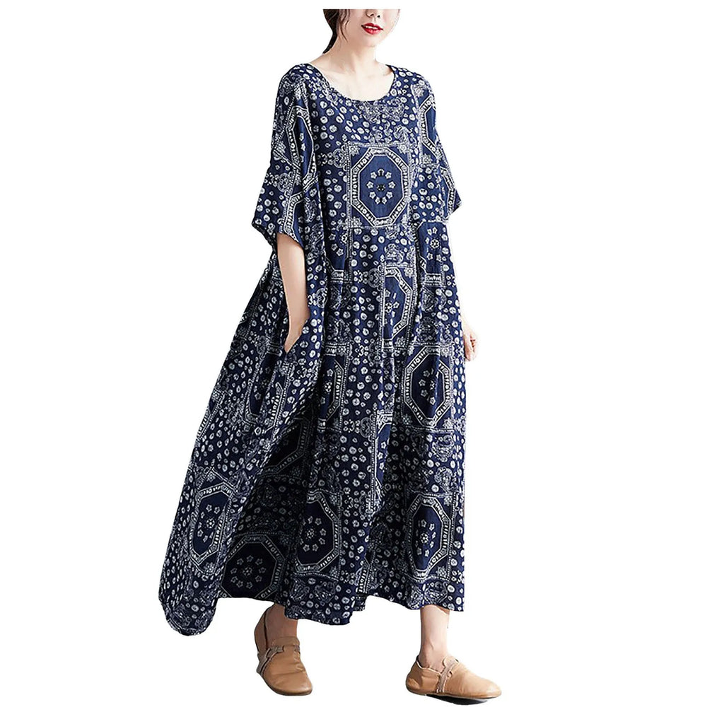 Boho Pleated Maxi Dress with Relaxed Silhouette for Everyday Styling