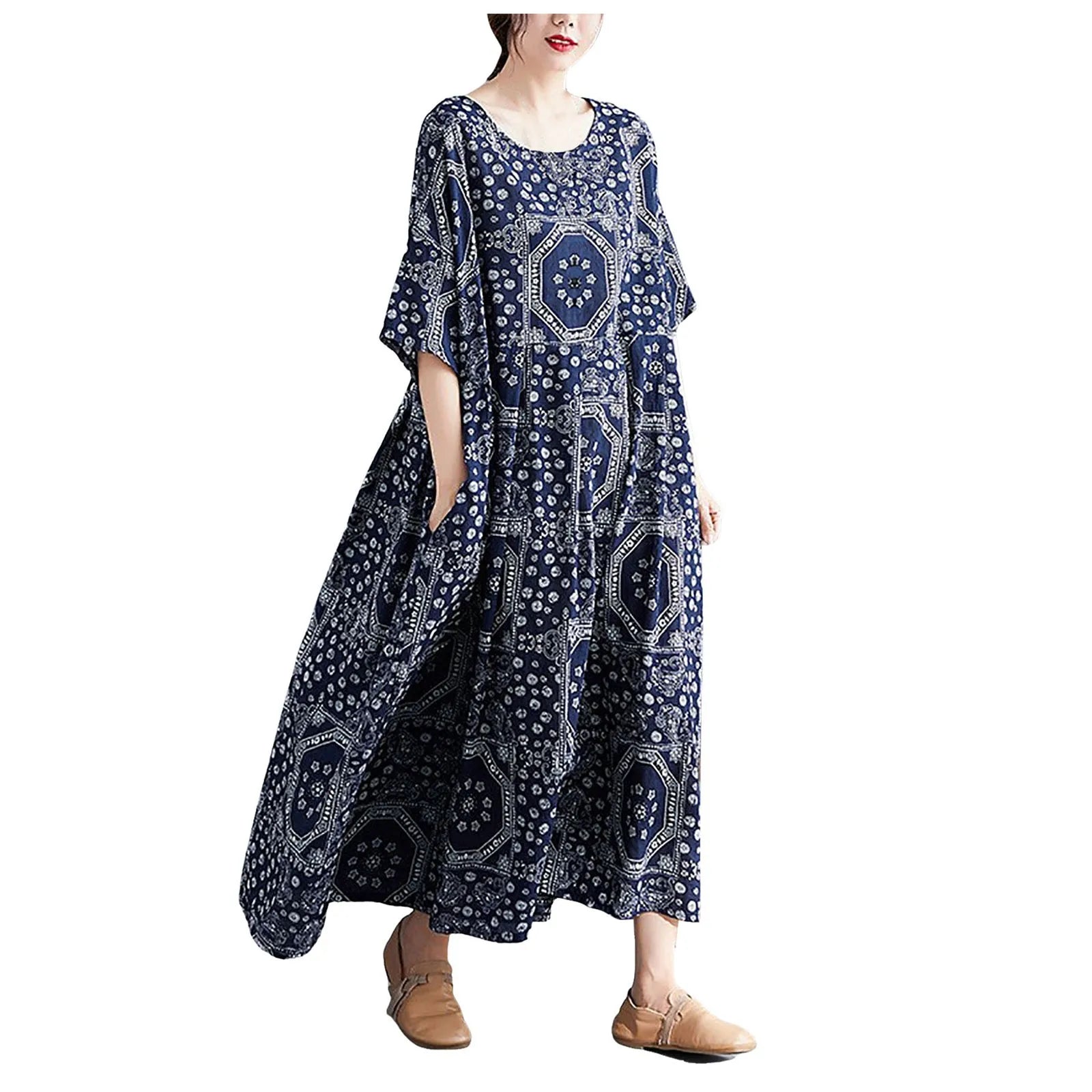 Boho Pleated Maxi Dress with Relaxed Silhouette for Everyday Styling