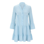 Flowy Long Sleeve Swing Mini Dress with Ruffle Hem and Relaxed Fit