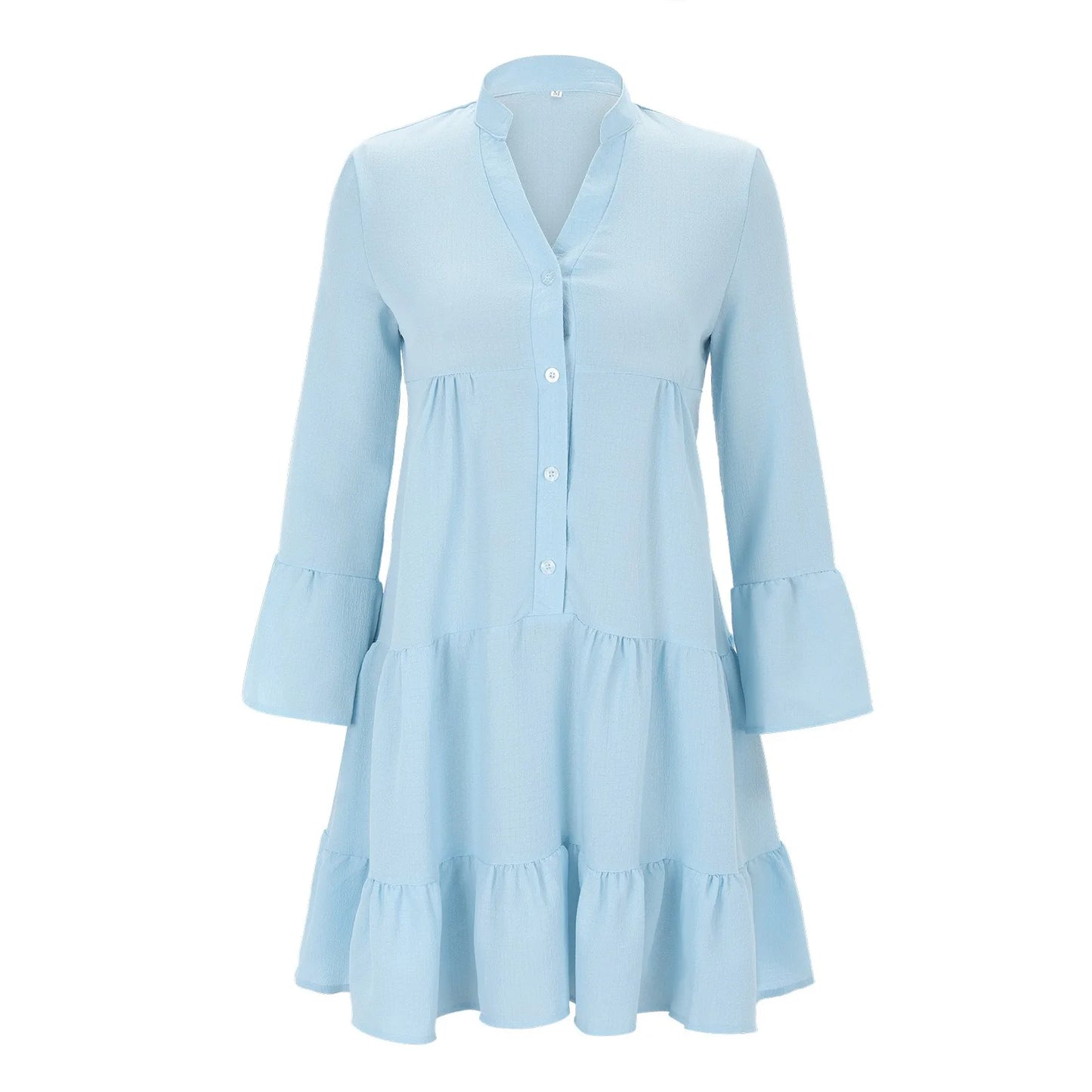 Flowy Long Sleeve Swing Mini Dress with Ruffle Hem and Relaxed Fit