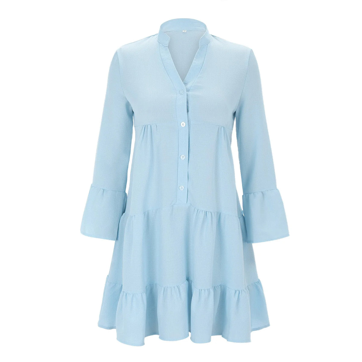 Flowy Long Sleeve Swing Mini Dress with Ruffle Hem and Relaxed Fit
