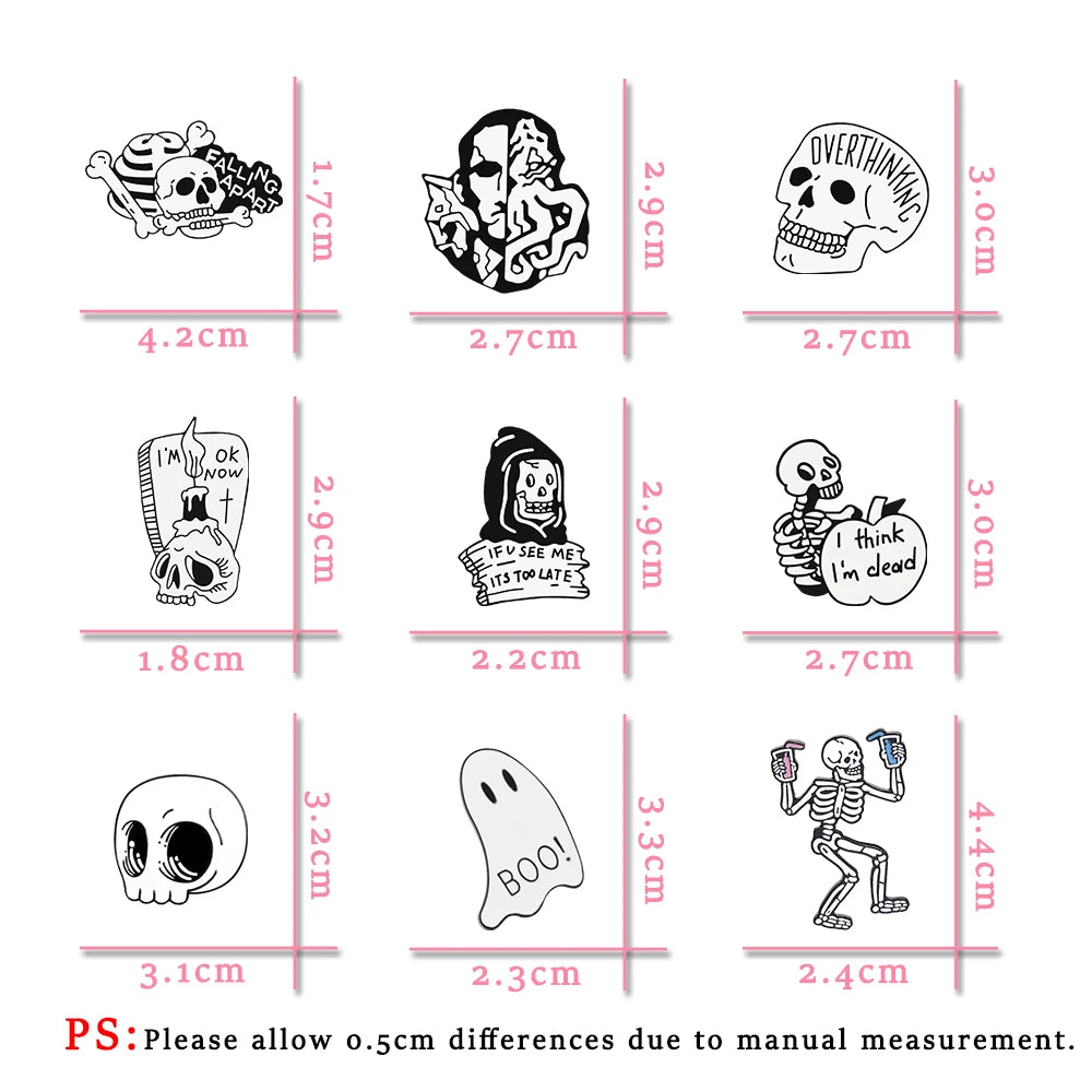 Ghostly Skull and Skeleton Enamel Pin Collection for Alternative Fashion