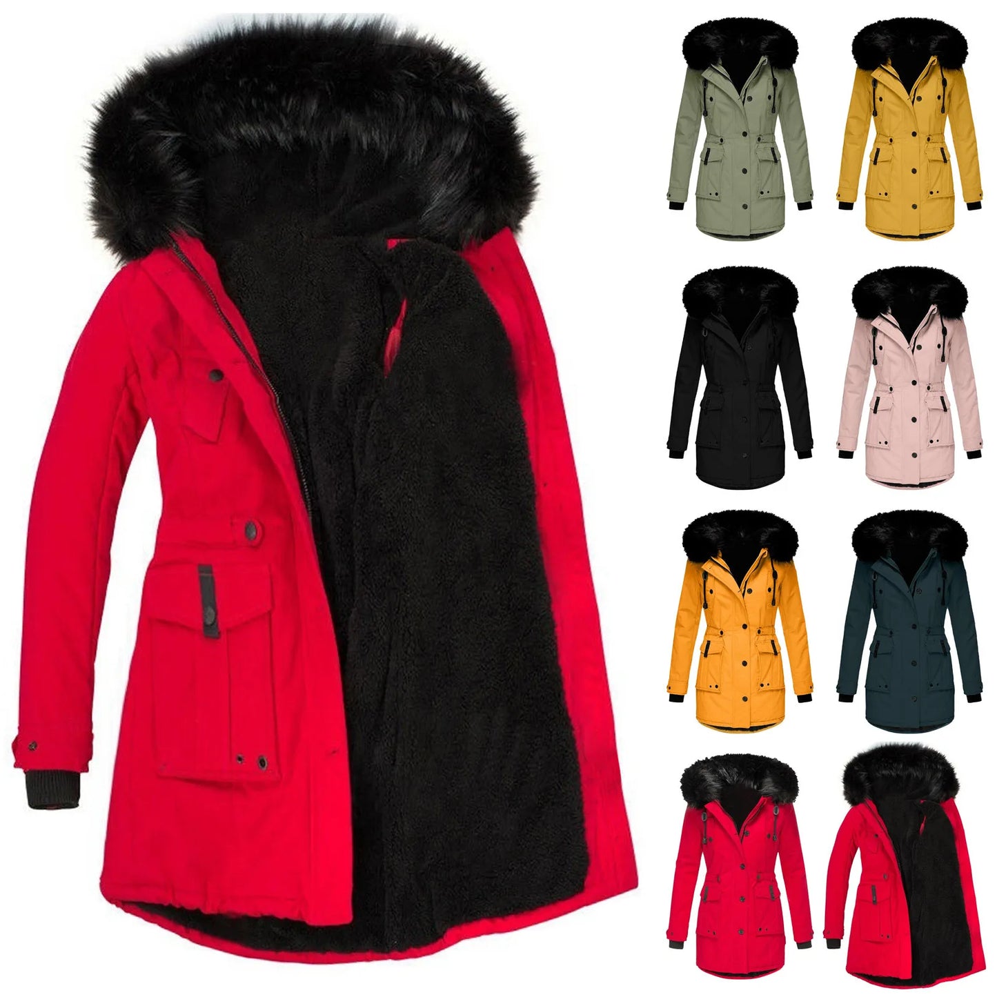 Women's Hooded Thick Padded Utility Jacket with Faux Fur Trim Everyday Winter Streetwear Coat