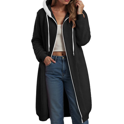 Longline Plush Fleece Hooded Jacket with Relaxed Streetwear Layering Fit