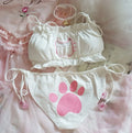 Playful Embroidered Cat Motif Wire-Free Bralette and Tie-Side Panty Set