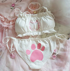 Playful Embroidered Cat Motif Wire-Free Bralette and Tie-Side Panty Set