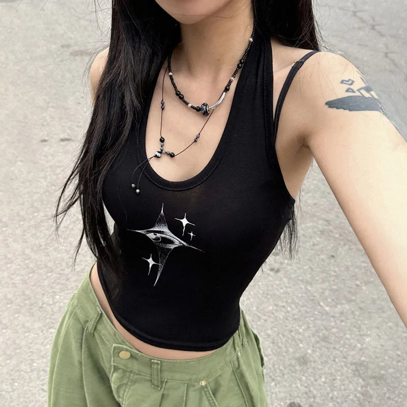 Women's Graphic Crop Tank Top with Slim Fit Sleeveless Streetwear Everyday Style