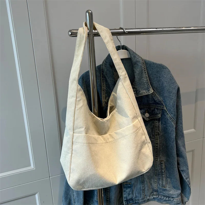 Relaxed Textured Tote Shoulder Bag with Large Capacity Carry Design