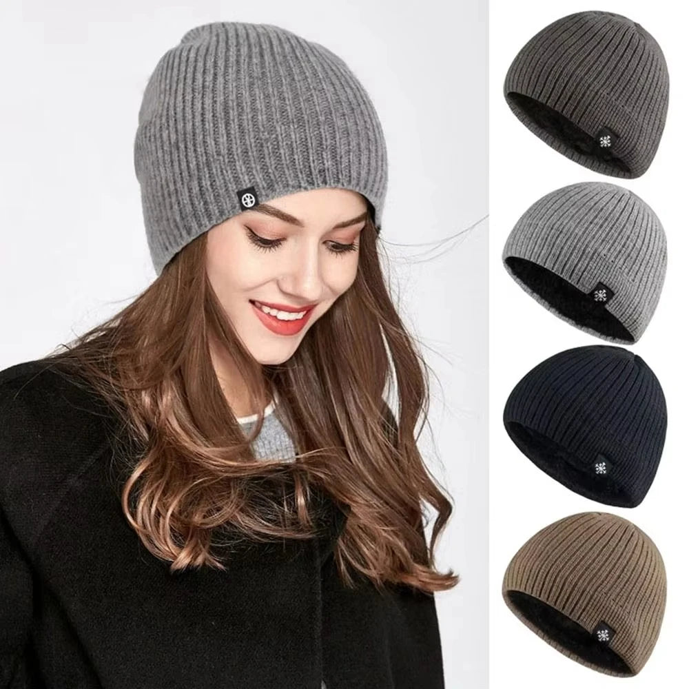 Thick Fleece Lined Cotton Knit Beanie with Ear Coverage for Outdoor Winter Streetwear Style