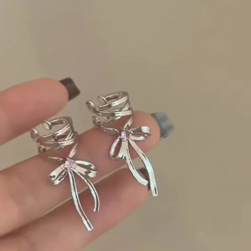 Dark Feminine Ribbon Bow Ear Cuff for Gothic and Coquette Styling