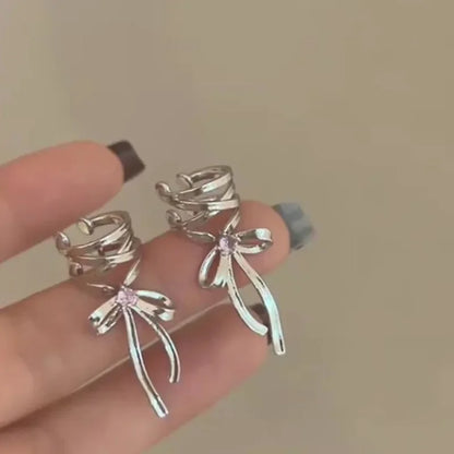 Dark Feminine Ribbon Bow Ear Cuff for Gothic and Coquette Styling