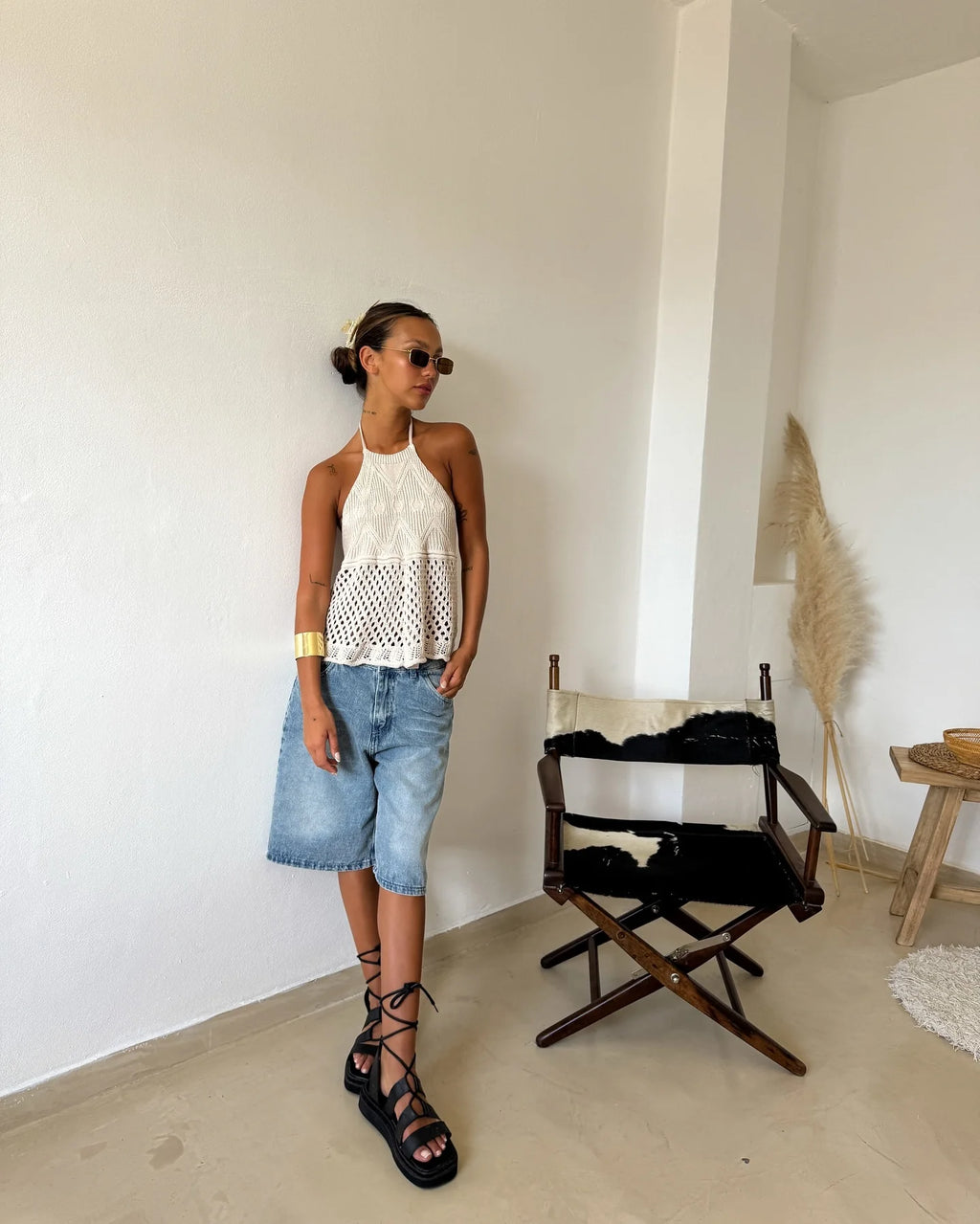 Crochet Halter Tank Top with Flare Hem Boho Summer Everyday Style