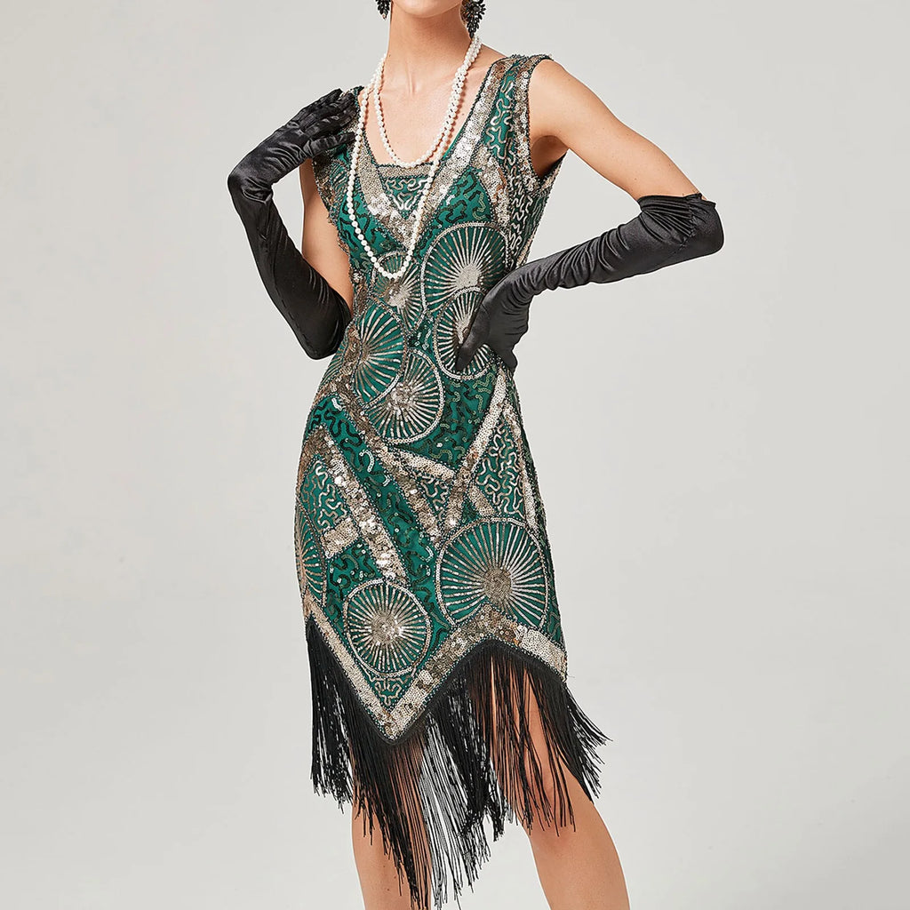 Gothic Sequin Fringe Dress for Elegant Alternative Fashion