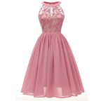 Sleeveless A-Line Chiffon-Style Dress with Lace Halter Bodice