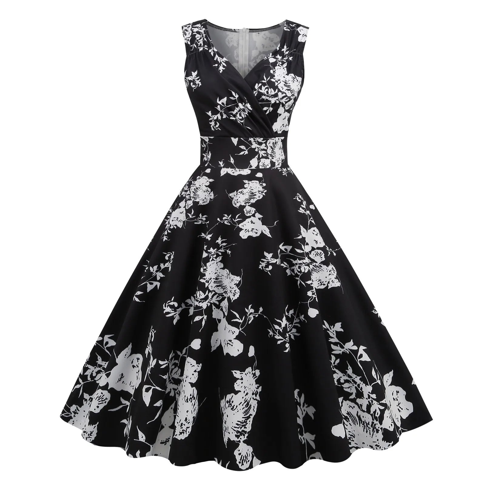 Vintage Floral Gothic Flare Dress with Retro Streetwear Style