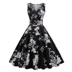 Vintage Floral Print Sleeveless Alternative Swing Midi Dress