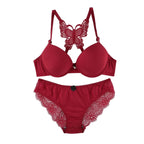 Romantic Red Lace-Detail Lingerie Set with Front-Closure Push-Up Bra and Matching Butterfly-Back Brief