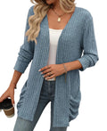 Women's Open Front Knit Cardigan with Pockets and Relaxed Longline Fit