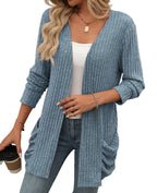 Women's Open Front Knit Cardigan with Pockets and Relaxed Longline Fit
