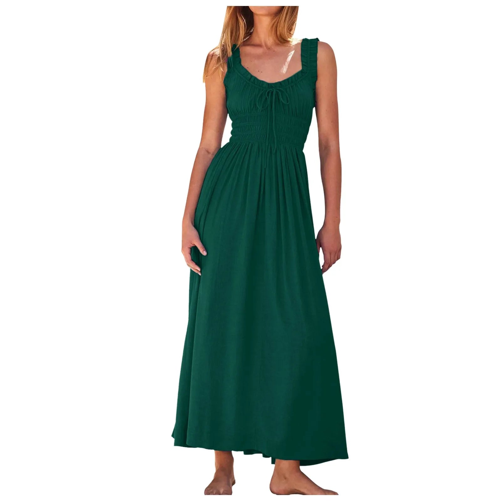 Sleeveless Lace Up Maxi Dress with Relaxed A-Line Boho Silhouette