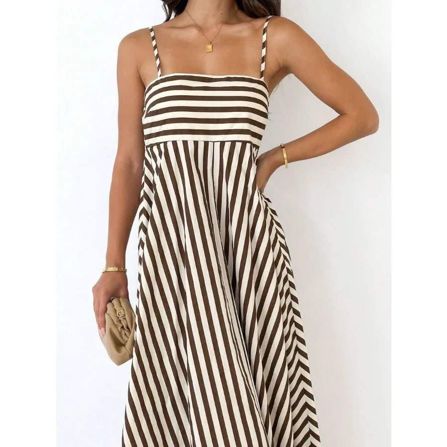 Smocked Spaghetti Strap Flowing Maxi Dress with Relaxed Contemporary Fit