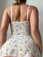 Sheer Floral Lace Chemise with Ribbon Bows and Attached Garter Straps