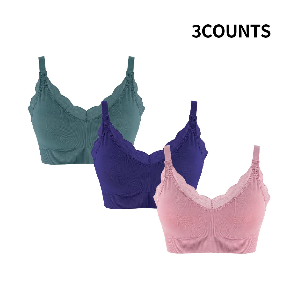 Wire-Free Seamless Nursing Bra with Delicate Scalloped Lace Trim